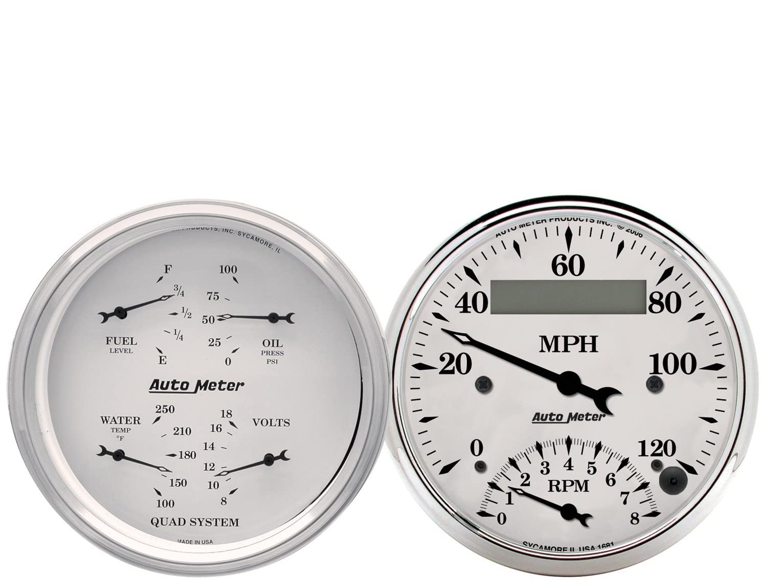 AUTO METER 1620 Old TYME White Quad Gauge/Tach/Speedo Kit,3.375 in.