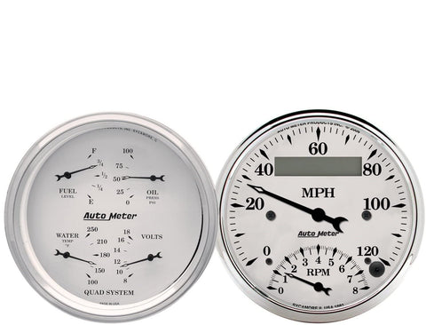 AUTO METER 1620 Old TYME White Quad Gauge/Tach/Speedo Kit,3.375 in.