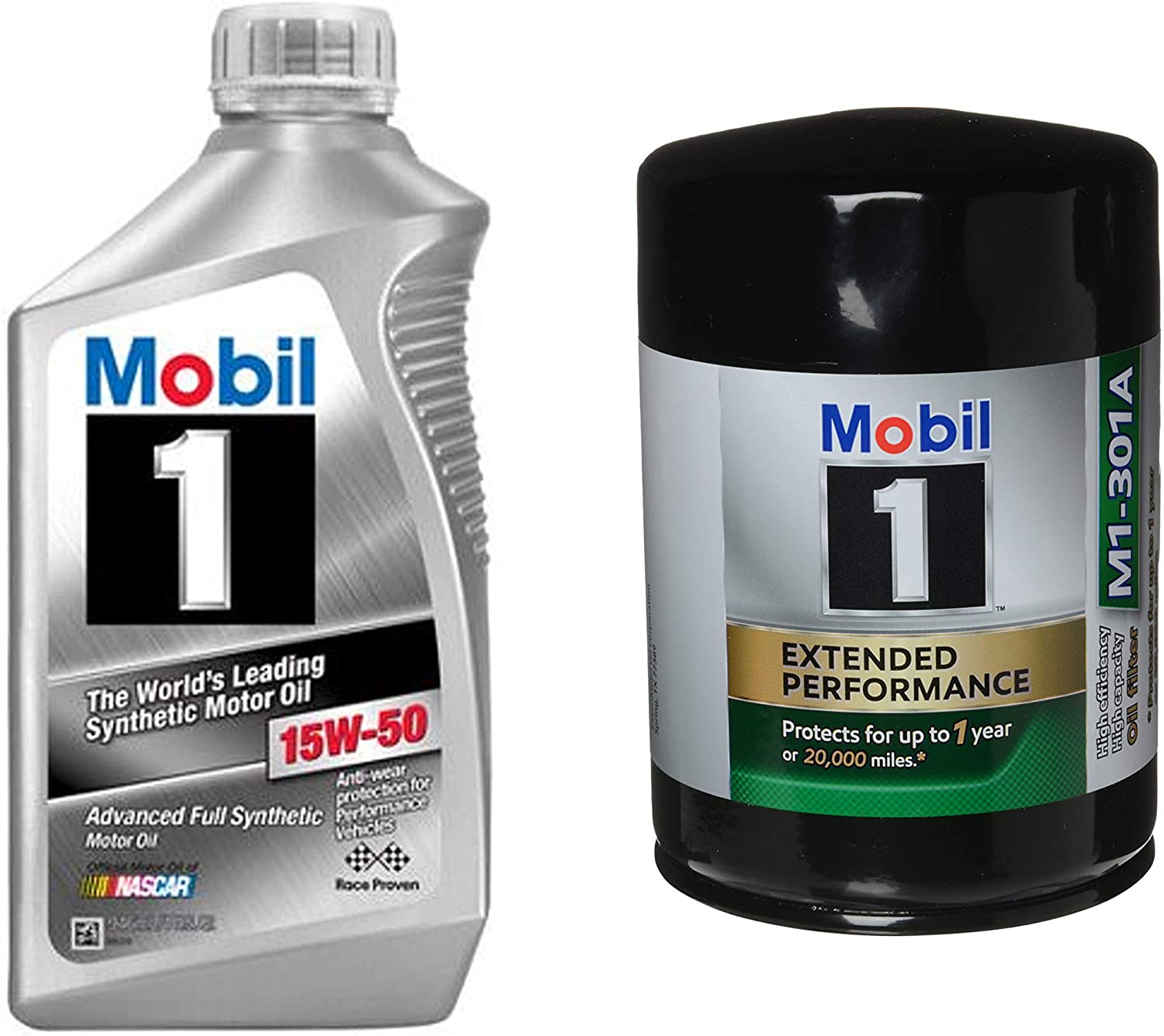 Mobil 1 15W-50 Full Synthetic Motor Oil, 1-Quart, Single Bundle M1-301A Extended Performance Oil Filter