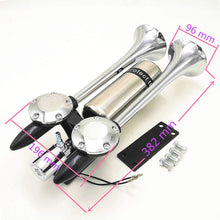 YIYDA Air Horn Universal Car Horn 180DB Ship Horn Prolong The Sound Air Horn Loudspeaker Silver Double Tube Truck Horn Metal with Stainless Steel Air Tank Suitable for 12v 24v Ship Car Moto Truck ect
