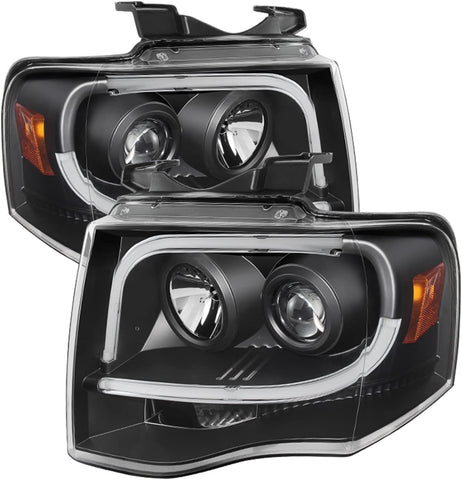 Spyder 5079503 Ford Expedition 07-13 Projector Headlights - Light Tube DRL - Black - High H1 (Included) - Low H1 (Included)