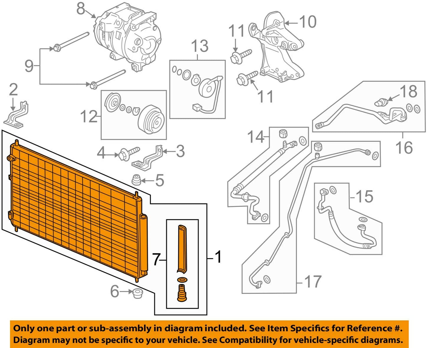 Genuine Honda 80110-TK8-A02 Condenser Assembly