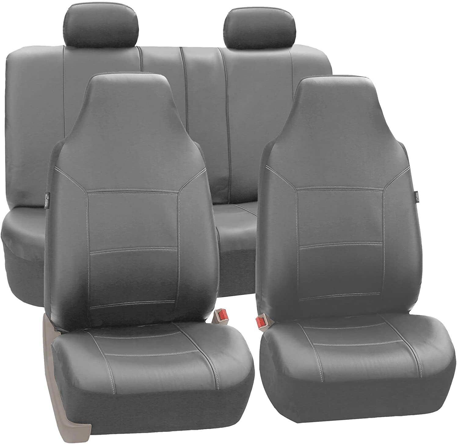 FH Group PU103114 High Back Royal PU Leather Car Seat Covers Airbag & Split Solid Gray-Fit Most Car, Truck, SUV, or Van