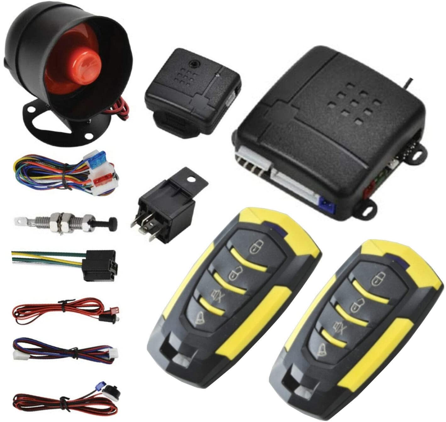 Bessie Sparks Universal 12V Car Alarm Kit Remote Central Locking Kit Burglar Alarm Camper 2 Remote Controls Anti-Theft with Shock Sensor