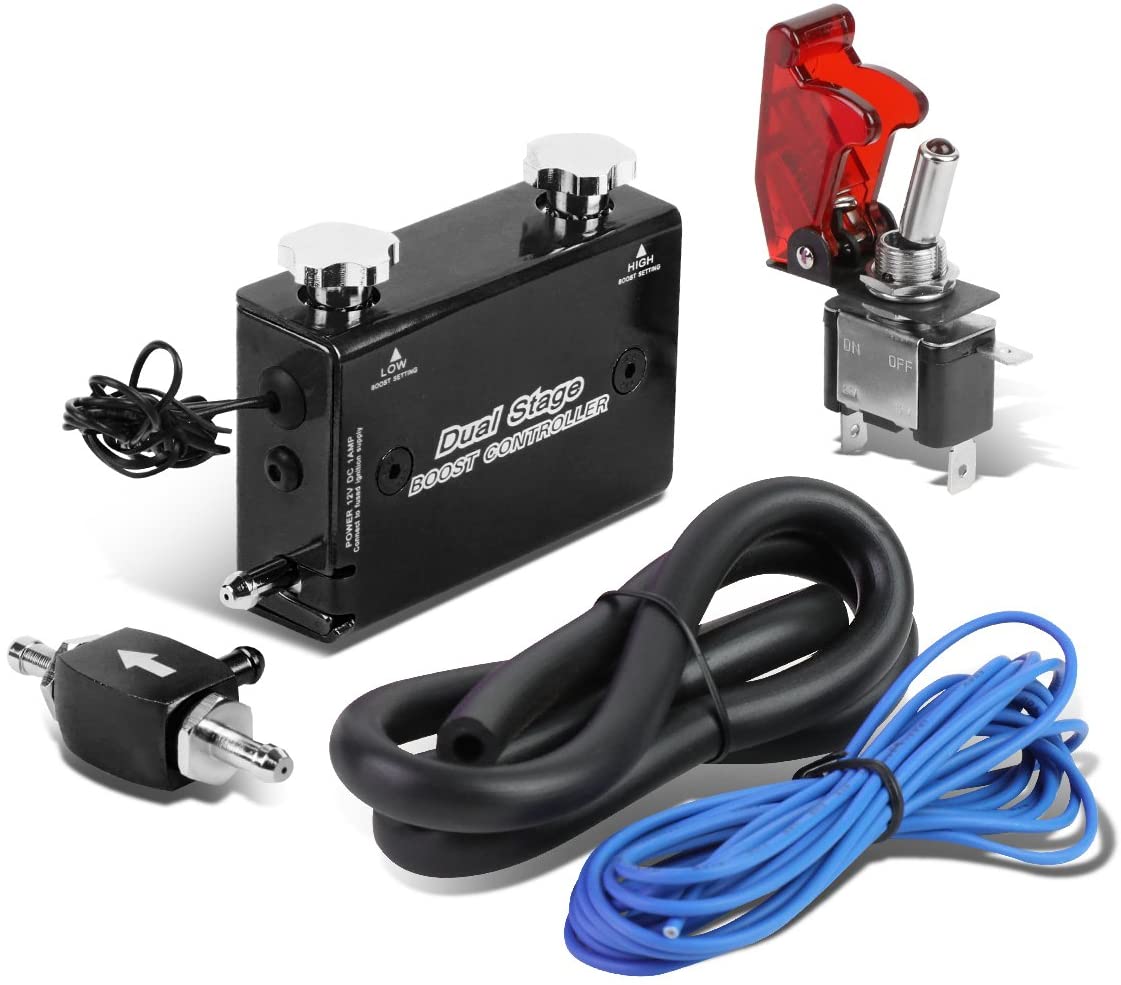 Dual Stage Turbocharger Boost Electronic Controller Kit + Rocket Switch (Black)