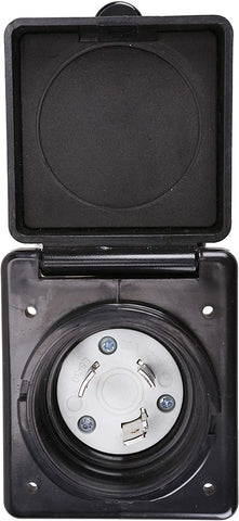 Epicord RV Power Inlet 125V 30 AMP Power Plug Twist Lock Inlet with 3 Stainless Steel Pins and Screws (30A Inlet-Black)