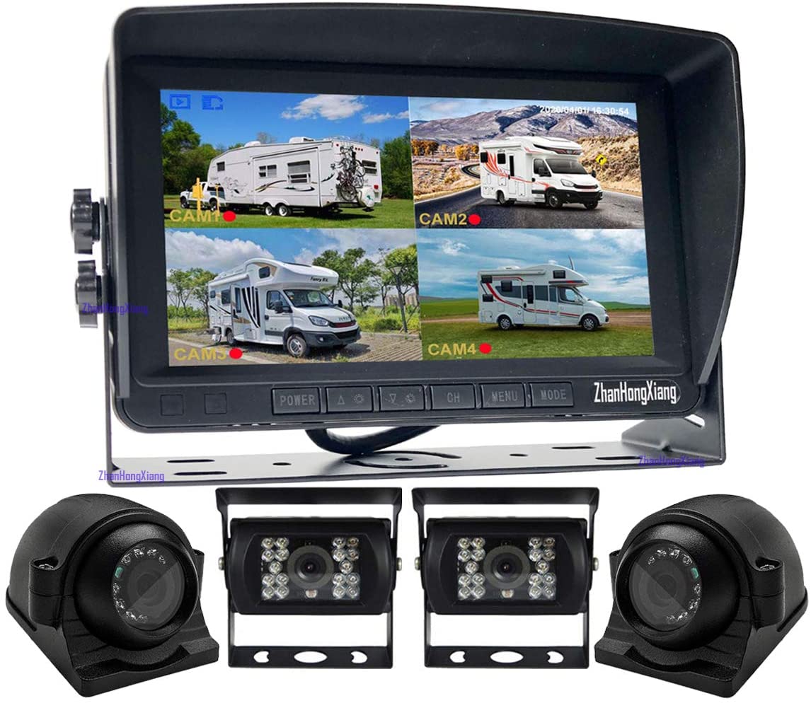 FHD 1080P Backup Camera Monitor DVR System,4 x IR Night Vision Car Front Side Rear 360 View Dash Camera + 7