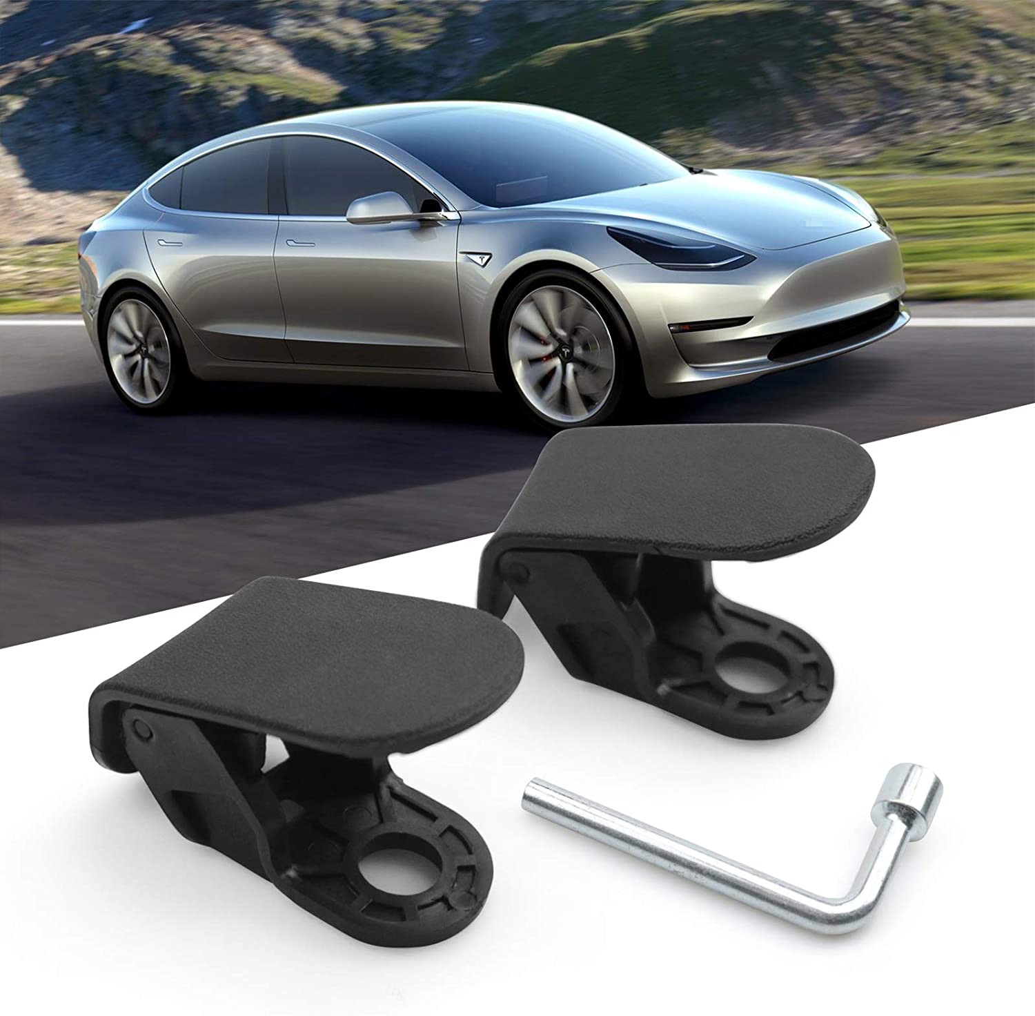 2017-2020.04 Tesla Model 3 Frunk Hooks Holding Clips Shopping Hooks Front Trunk Bolt Cover Bag Hooks Grocery Bag Cargo Hook Cover 2PCS Accessories (NOT Suitable for 2020.05-UP Model)