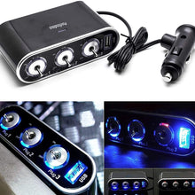 Xotic Tech 1 Set Car Cigarette Lighter Adapter 3 Socket, 12V Cigarette Lighter Splitter with USB Charging Ports, Car Charger w/Switches for Cell Phone Tablet (3-Port)