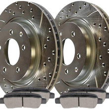 AutoShack BRKPKG003579 Rear Drilled and Slotted Silver Brake Rotors and Ceramic Pads