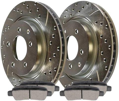 AutoShack BRKPKG003579 Rear Drilled and Slotted Silver Brake Rotors and Ceramic Pads