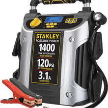 STANLEY J7C09D Digital Portable Power Station Jump Starter: 1400/700 Instant Amps, 120 PSI Air Compressor, 3.1A USB Ports, Battery Clamps