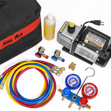 XtremepowerUS 3CFM 1/4HP Air Vacuum Pump HVAC R134a R12 R22 R410a A/C Refrigeration Kit AC Manifold Gauge R134 Can Tap Included Carrying Tote
