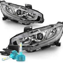 VIPMOTOZ Chrome Bezel OE-Style Projector Headlight Housing Headlamp Replacement For 2016-2019 Honda Civic Halogen Models - Built-In Rainbow RGB LED Low Beam, Driver & Passenger Side