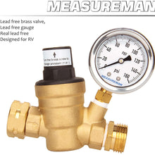 Measureman Adjustable Lead Free Brass RV Pressure Regulator, Pressure Reducer with Liquid Filled Pressure Gauge 160psi and Inlet Screened Filter for RV Camper Travel Trailer