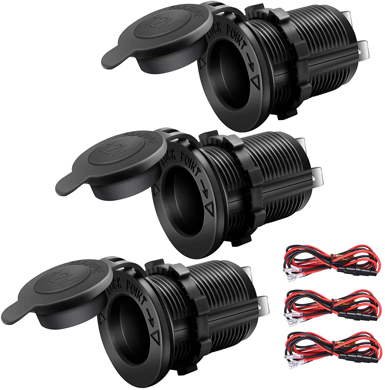 12V Cigarette Lighter Socket Car Marine Motorcycle ATV RV Lighter Socket Power Outlet Socket Receptacle Waterproof Plug 3Pack By MUZHI