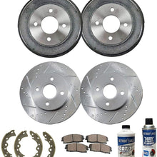Detroit Axle - All (4) Front Drilled and Slotted Disc Brake Kit Rotors and Rear Brake Kit Drums w/Ceramic Shoes and Pads for 2000 2001 2002 2003 2004 2005 2006 Nissan Sentra 1.8L