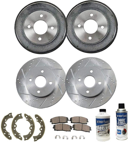 Detroit Axle - All (4) Front Drilled and Slotted Disc Brake Kit Rotors and Rear Brake Kit Drums w/Ceramic Shoes and Pads for 2000 2001 2002 2003 2004 2005 2006 Nissan Sentra 1.8L