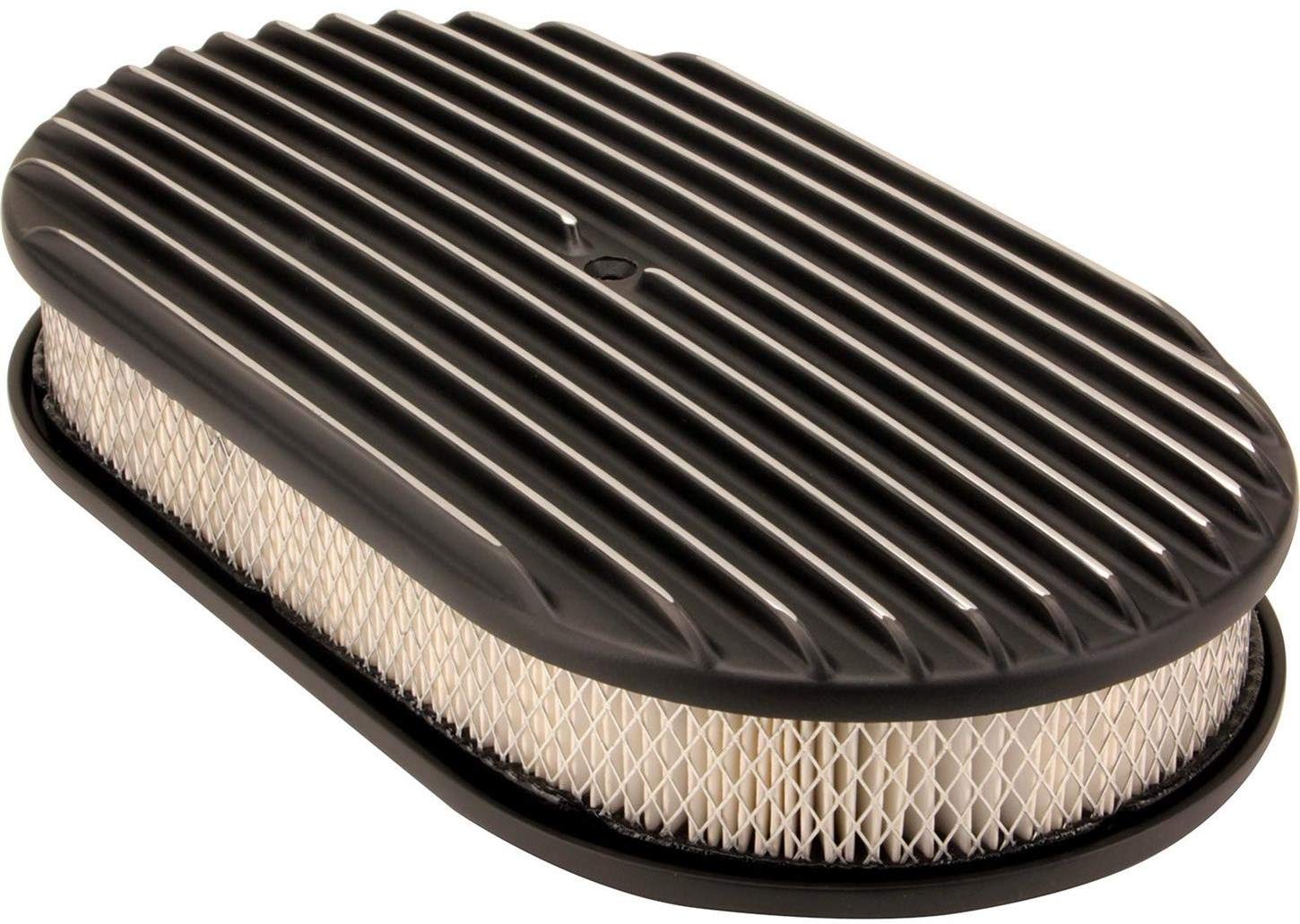15 Inch Fully Finned Oval Air Cleaner Set w/Paper Filter, Black