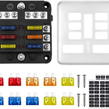 Kohree 12-Way 12V Blade Fuse Block, 12 Volt Automotive Fuse Box Holder Waterproof with Negative Bus 5A 10A 15A 20A Fuse Panel LED Indicator for Auto, RV, Car, Boat, Marine, Truck