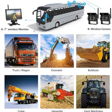 OiLiehu Wireless Backup Camera and Monitor Kit, 7 inch HD TFT LCD Monitor with Antenna, 2 x Wireless Rear View Camera, IP67, Night Version, 12-24 V, Suitable for Buses, SUVs, Trucks, Trailers