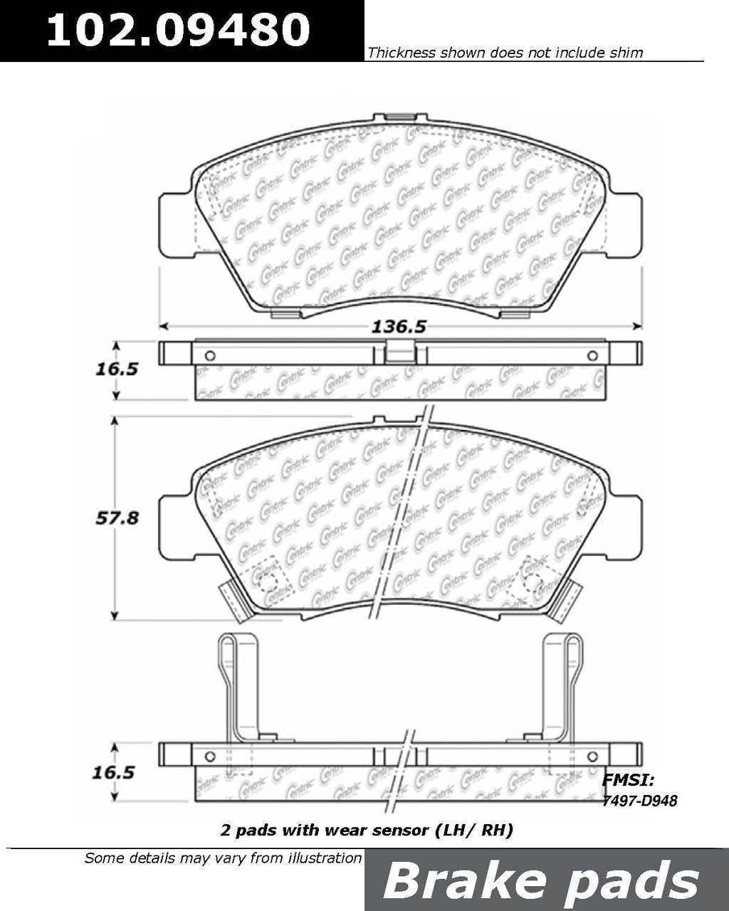 Centric 102.09480 Centric- CTek Metallic Brake Pads - HON 0LPMW