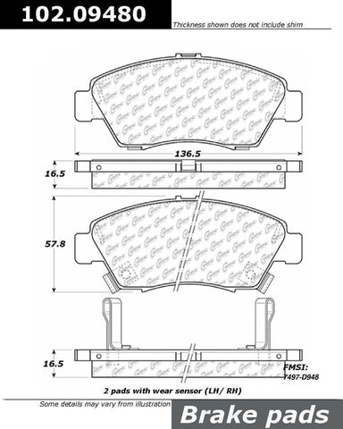 Centric 102.09480 Centric- CTek Metallic Brake Pads - HON 0LPMW
