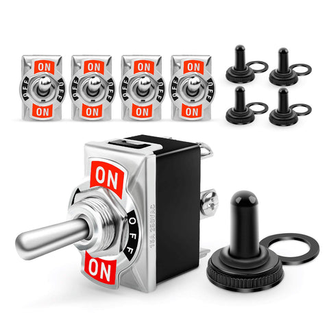 Nilight 50098R 6Pin Heavy Duty Rocker Toggle 15A 250V 20A 125V DPDT 6 Pin ON/Off/ON Switch Metal Bat Waterproof Boot Cap Cover-5 Pack, 2 Years Warranty