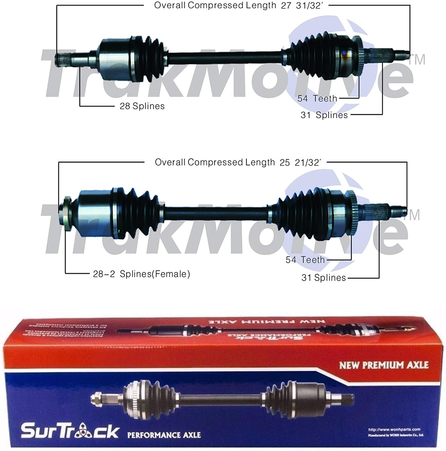 SurTrack Pair Set of 2 Front CV Axle Shafts For Kia Sedona Hyundai Entourage
