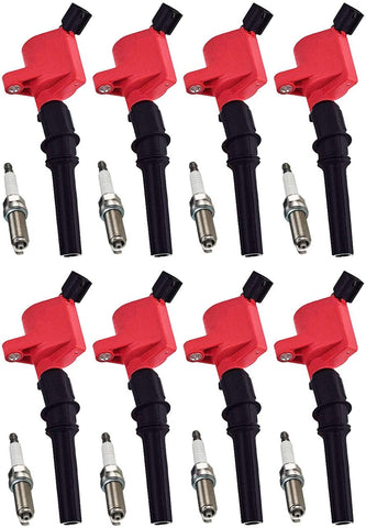 ENA Direct Ignition Coil Platinum Spark Plug Set of 8 Compatible with Ford Econoline Ford F150-F550 pick up Truck and 1998-2010 Lincoln Town Car V8 4.6L DG508 SP479