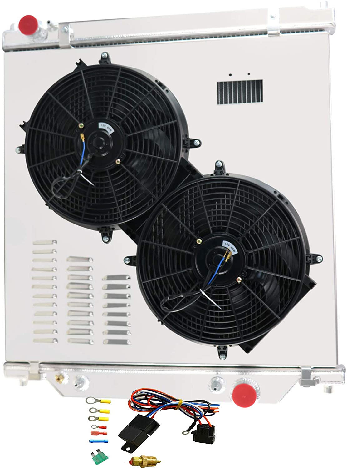 ALLOYWORKS 3 Row Aluminum Radiator+Fan Shroud+Relay For 1999-2005 Ford F-250 F-350 Super Duty/Ford Excursion 6.8L 7.3L Powerstroke Engine