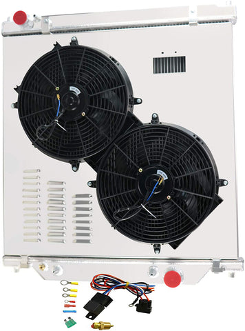 ALLOYWORKS 3 Row Aluminum Radiator+Fan Shroud+Relay For 1999-2005 Ford F-250 F-350 Super Duty/Ford Excursion 6.8L 7.3L Powerstroke Engine