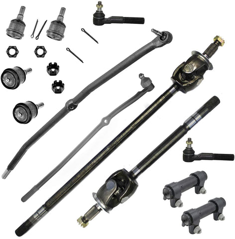 Detroit Axle - 12pc Front Suspension Kit - CV Axle Shafts + Lower & Upper Ball Joints + Inner Outer Tierods + Tie Rod Adjusting Sleeves for 2003 2004 2005 2006 2007 Dodge RAM 2500 3500-4WD