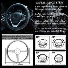 Alusbell Bling Bling Rhinestones Steering Wheel Cover for Women Diamand Crystal Steering Wheel Cover with PU Leather Universal Fit 15 Inch Black