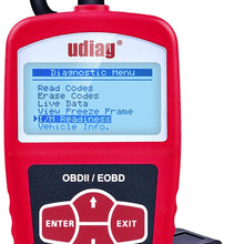 udiag OBD2 Scanner OBD Car Diagnostic Tool Cars Code Reader Obdii Scanners Scanner for Car Automotive Tools Check Engine Light MIL Error Meaning Read Erase Fault Codes Identify Vehicle VIN CID CVN