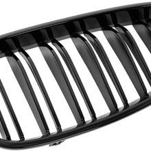 X AUTOHAUX 1 Pair Glossy Black Car Hood Kidney Bars Front Grille Double Line 4 Door for BMW E60 2003-2009