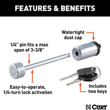 CURT 23523 Chrome Trailer Tongue Coupler Lock, 1/4-Inch Pin Diameter, Up to 3-3/8-Inch Span