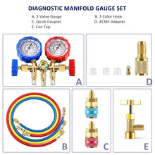 5FT 3-Way AC Diagnostic Manifold Gauge Set for Freon Charging, Fits R134A R12 R22 and R502 Refrigerants, with Acme Adapter and Can Tap for Automotive Car Air Conditioning