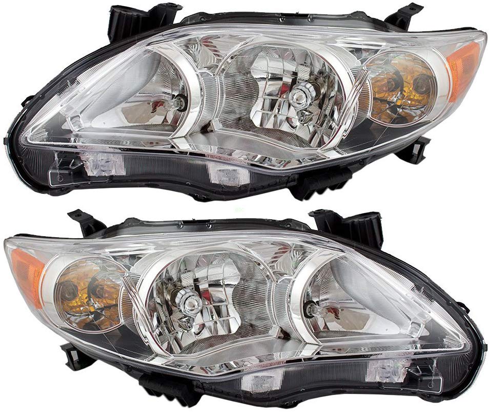 Pair Set Halogen Headlights Combination Headlamp with Chrome Housing Replacement for 2011-2013 Toyota Corolla 8115002B50 8111002B50
