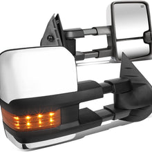 Pair Chrome Power Heated Telescoping Amber LED Turn Signal Towing Mirrors Replacement for Silverado Sierra GMT900 07-14