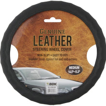 BDK Genuine Leather Car Steering Wheel Cover 14.5"-15.5" (Medium/Black) - Universal Fit, Easy Installation