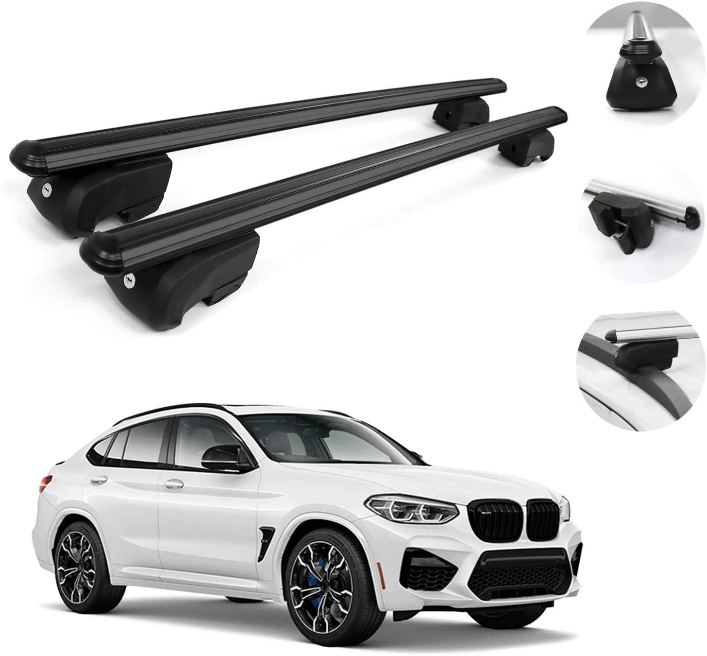 OMAC Automotive Exterior Accessories Roof Rack Crossbars | Aluminum Black Roof Top Cargo Racks | Luggage Ski Kayak Bike Carriers Set 2 Pcs | Fits BMW X4 2019-2021