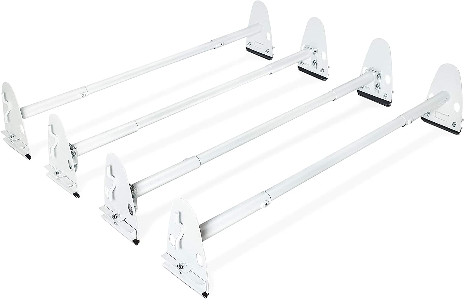 AA-Racks Model X37 Heavy Duty Rain Gutter Van Roof Rack Round Four Bar Set Steel Matte White (Matte White)