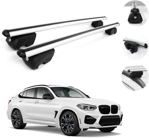 OMAC Automotive Exterior Accessories Roof Rack Crossbars | Aluminum Silver Roof Top Cargo Racks | Luggage Ski Kayak Bike Carriers Set 2 Pcs | Fits BMW X4 2019-2021