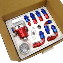 SUNROAD Universal Adjustable Aluminum Fuel Pressure Regulator Valve Kit + 100 Psi Pressure Gage AN6 Fitting Connectors Kit Red & Blue