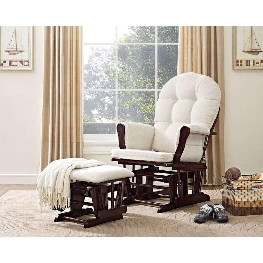 Angel Line Windsor Glider and Ottoman, Espresso Finish and Beige Cushions