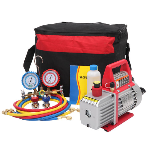 UBesGoo 1/4HP 3.5 CFM Single Stage Vacuum Pump and R134 R12 R22 R502 Manifold Gauge Set