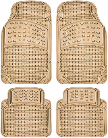 OxGord 4pc Rubber Floor Mats Universal Fit Front Driver Passenger Seat for Car SUV Van and Truck - Brick Style - Beige