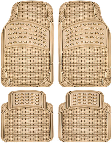 OxGord 4pc Rubber Floor Mats Universal Fit Front Driver Passenger Seat for Car SUV Van and Truck - Brick Style - Beige