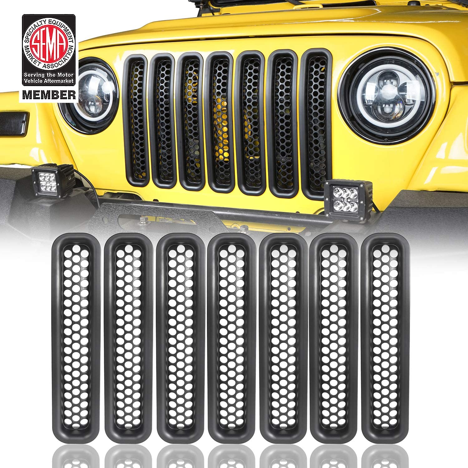u-Box 7pcs TJ Grille Insert Clip-in Honeycomb Front Mesh Guard for 1997 1998 1999 2000 2001 2002 2003 2004 2005 2006 Jeep TJ Wrangler Sport, Rubicon, X, TJ Rubicon Unlimited and TJ Wrangler Unlimited